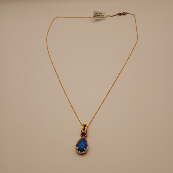 Gold Turquoise Ring And Necklace Set With Red And Purple Gemstones. - Picture 8 of 9